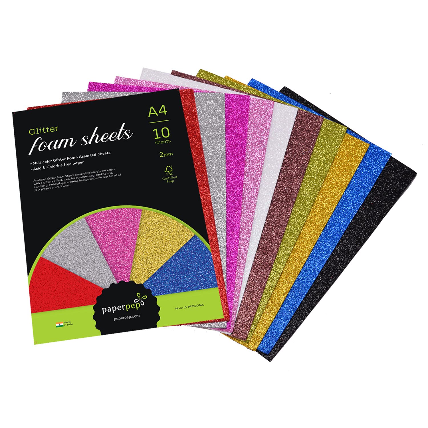 PaperPep Foam Sheets 2MM Glittered Regular Pack of 20 Assorted For Car ...