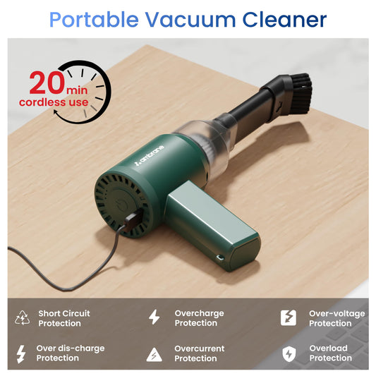 Ambrane Portable Cordless Vacuum Cleaner for Car with 4000PA, HEPA Filter, USB Rechargeable Wireless Hand-held, Lightweight for Car, Pet Hair,Compact (Mini Vac 01, Green)