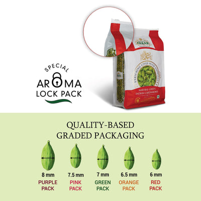 Emperor Akbar Cardamom (Elaichi)- 1kg - Green Cardamom in Superior Aroma-lock Pack (Red Grade - 6 to 7mm)