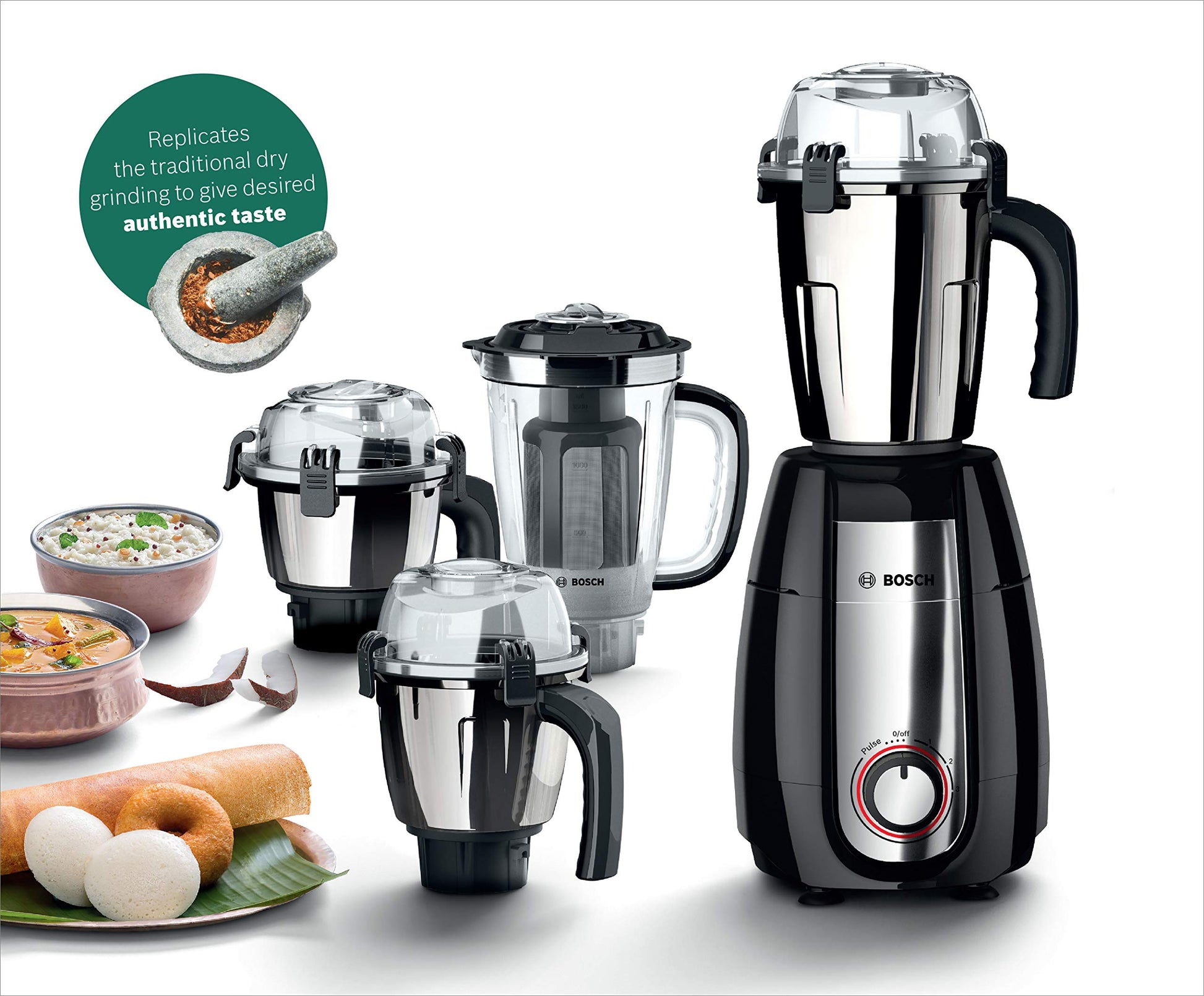 Bosch TrueMixx Pro Mixer Grinder MGM8842MIN, 1000W 4 Jars Black (Indian Plug)