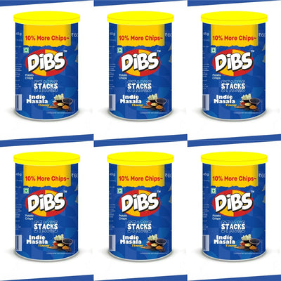 Dibs stacks (Pack of 6, 45 GM Each) Indie Masala Potato Crisps Chips On the Go Adventure, Crunchy Healthy and Tasty Chips, Snacks Chips
