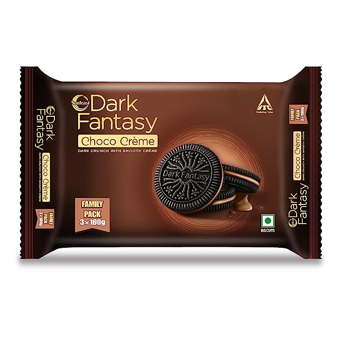 Dark Fantasy Sandwich Sunfeast Dark Fantasy Choco Creme Dark Crunch with Smooth Creme Pouch, 300 g