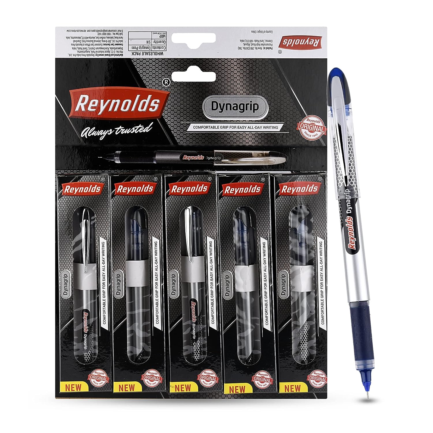 Reynolds Dynagrip 0.7mm Ball Pen - Blue Ink, Pack of 5