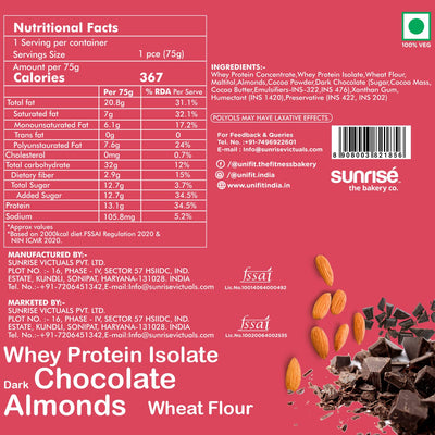 UNIFIT Delicious Ready to Eat Brownie With Almond Toppings & Rich Source of Protein & High Fiber Sugar Added | brownie cake | fudge | chocolate – 300gm (Almond)