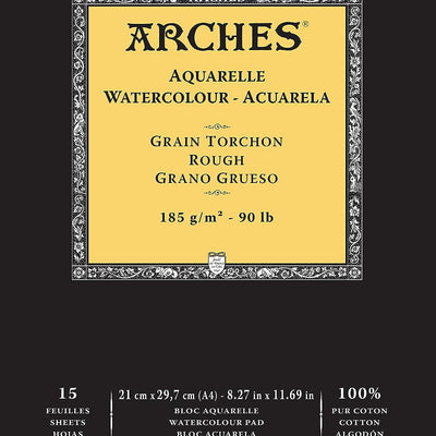 Arches Watercolour 185 GSM Rough Natural White A4 Paper Pad, 15 Sheets