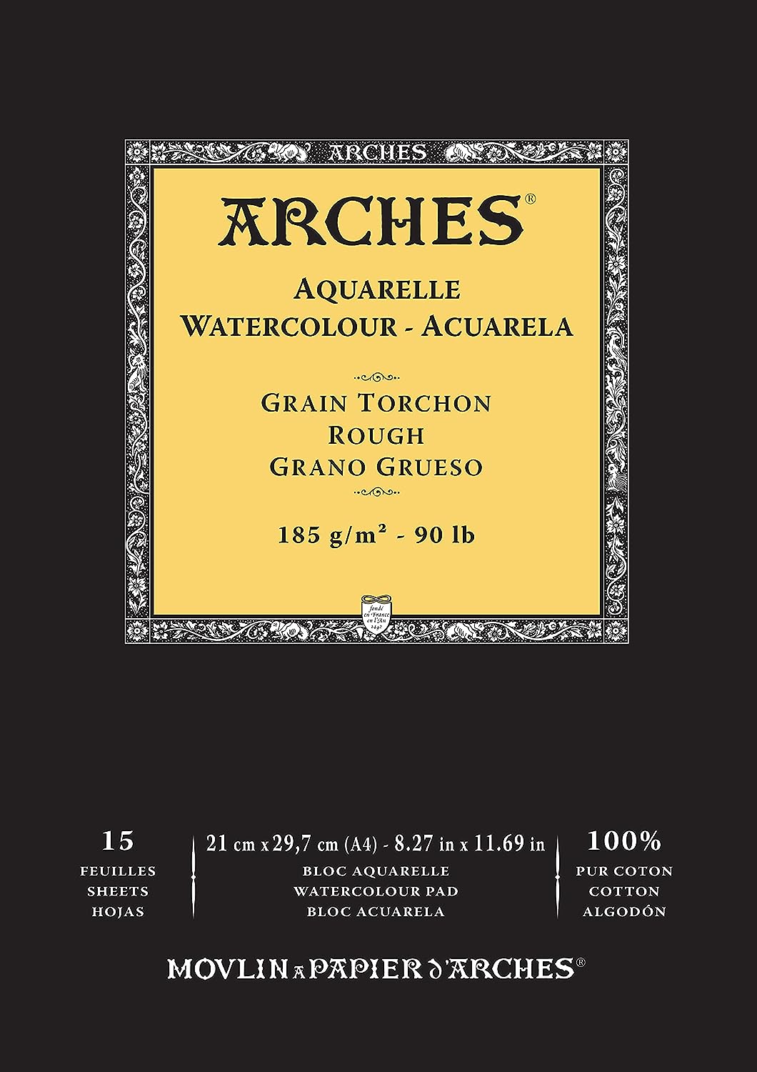 Arches Watercolour 185 GSM Rough Natural White A4 Paper Pad, 15 Sheets