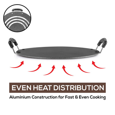 Cello Aluminium Non-Stick Patri Tawa Round, 30cm, Black and Grey | Induction base Flat Tawa | Dosa Tawa, Roti, Paratha, Chapati Tawa