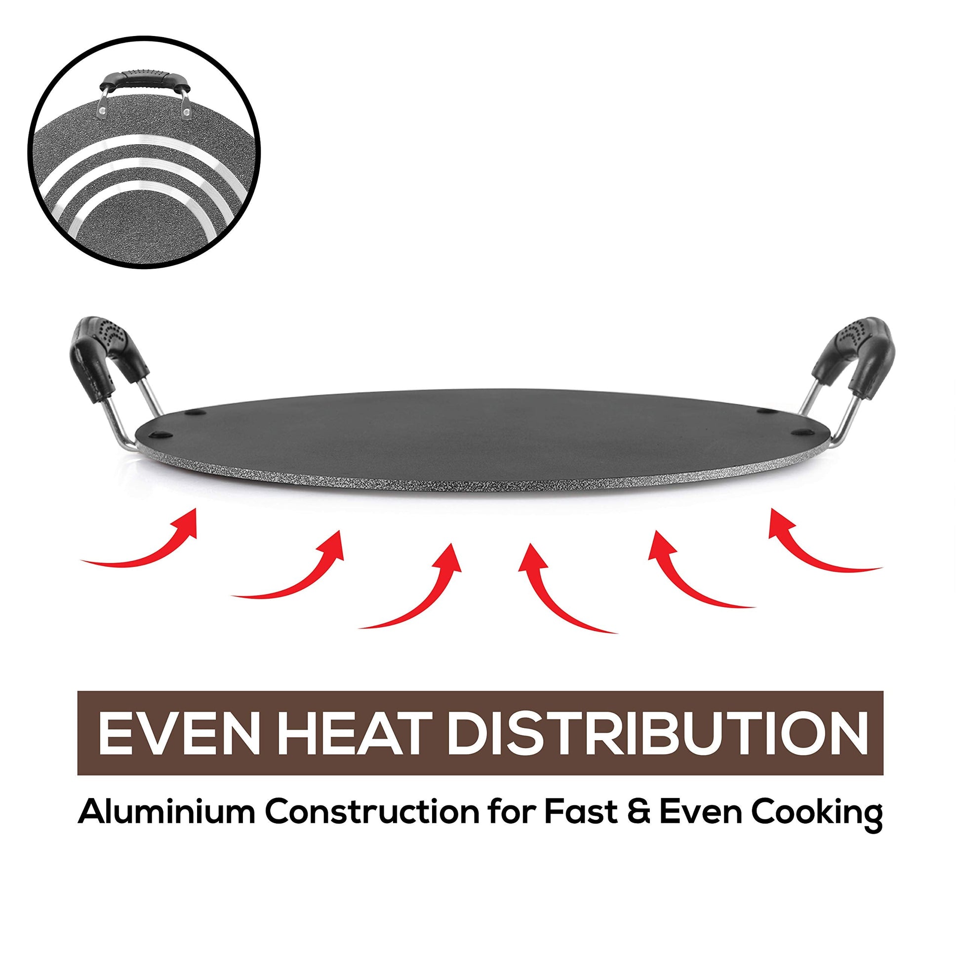 Cello Aluminium Non-Stick Patri Tawa Round, 30cm, Black and Grey | Induction base Flat Tawa | Dosa Tawa, Roti, Paratha, Chapati Tawa