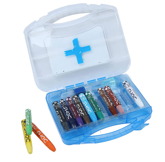 Doms Non-Toxic Hexagonal Jumbo Oil Pastel Set In Plastic Carry Case -12 Assorted Shades