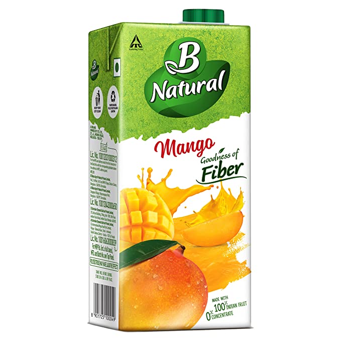 B Naturals Mango Juice, Goodness of Fiber, Made with the Most Selected Mangoes,125ML