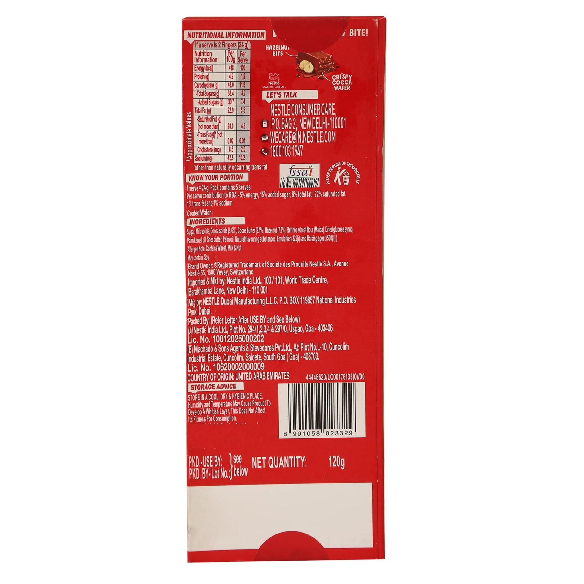 Nestle Kitkat Hazelnut Bar, 120 gm