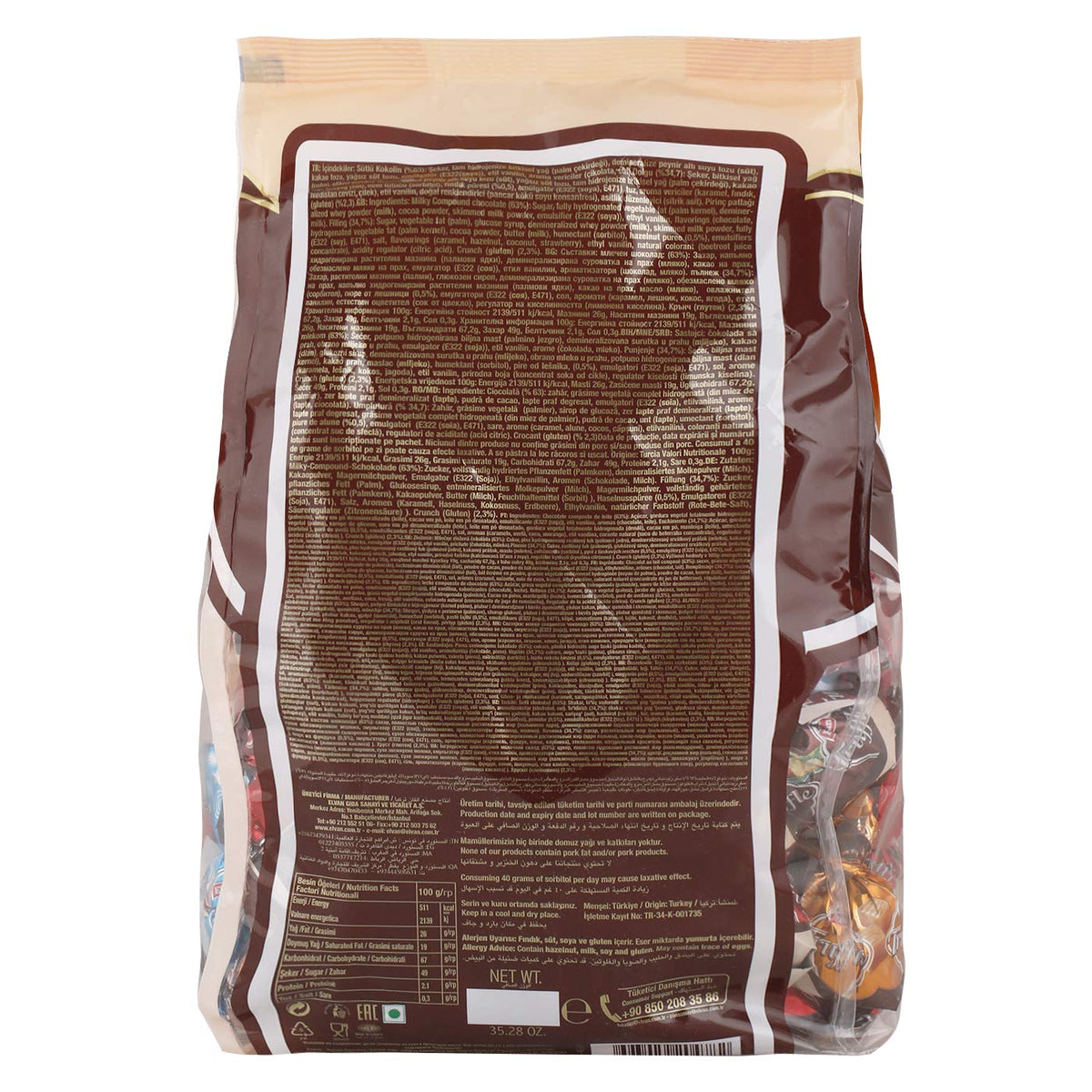 Elvan Truffle Assortment - Milky Compound Chocolate with Crisped Rice Filling and Hazelnut, Strawberry, Coconut, Caramel Cream 1KG bag