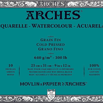 Arches Watercolour 640 GSM Cold Pressed Natural White 23 x 31 cm Paper Blocks, 10 Sheets