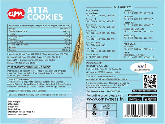 Om Sweets and Snacks Atta Cookies | No added colours or preservatives | Fresh Products | Ready to eat | Finest snack | Tea time 350G