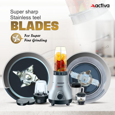 ACTIVA Easy Mix Nutri 4 Jar Mixer Grinder Powerful 500 Watt Motor | Long Lasting Shock Proof Abs Body | Heavy Duty Motor With Nano - Grinding Technology, Gray come with 2 year warranty
