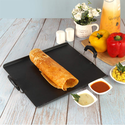 Cello Non Stick Square Patri Tawa Aluminium Hammertone | Sturdy handles & Gas Stove Base Multi-Purpose Tava | Dosa,Roti,Chapati Tawa | Black