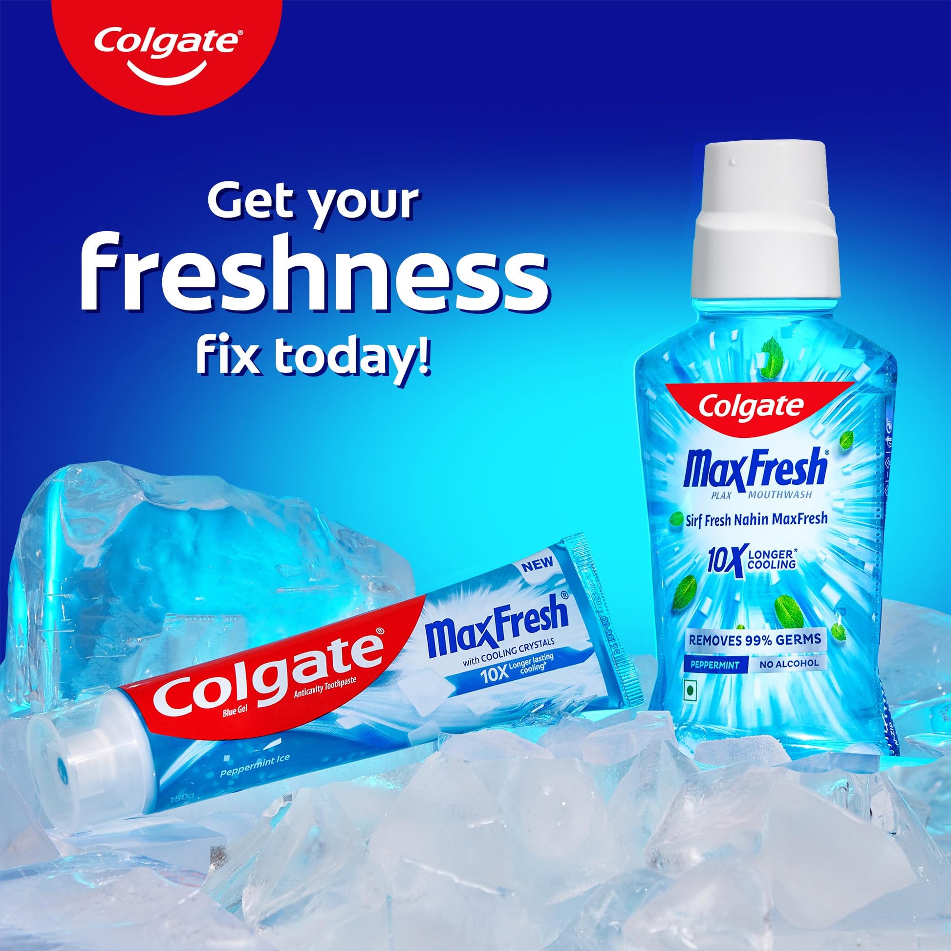 Colgate MaxFresh Toothpaste, Blue Gel Tooth Paste with Menthol for Super Fresh Breath, 300g, 150g X 2 (Peppermint Ice, Combo Pack Offer)