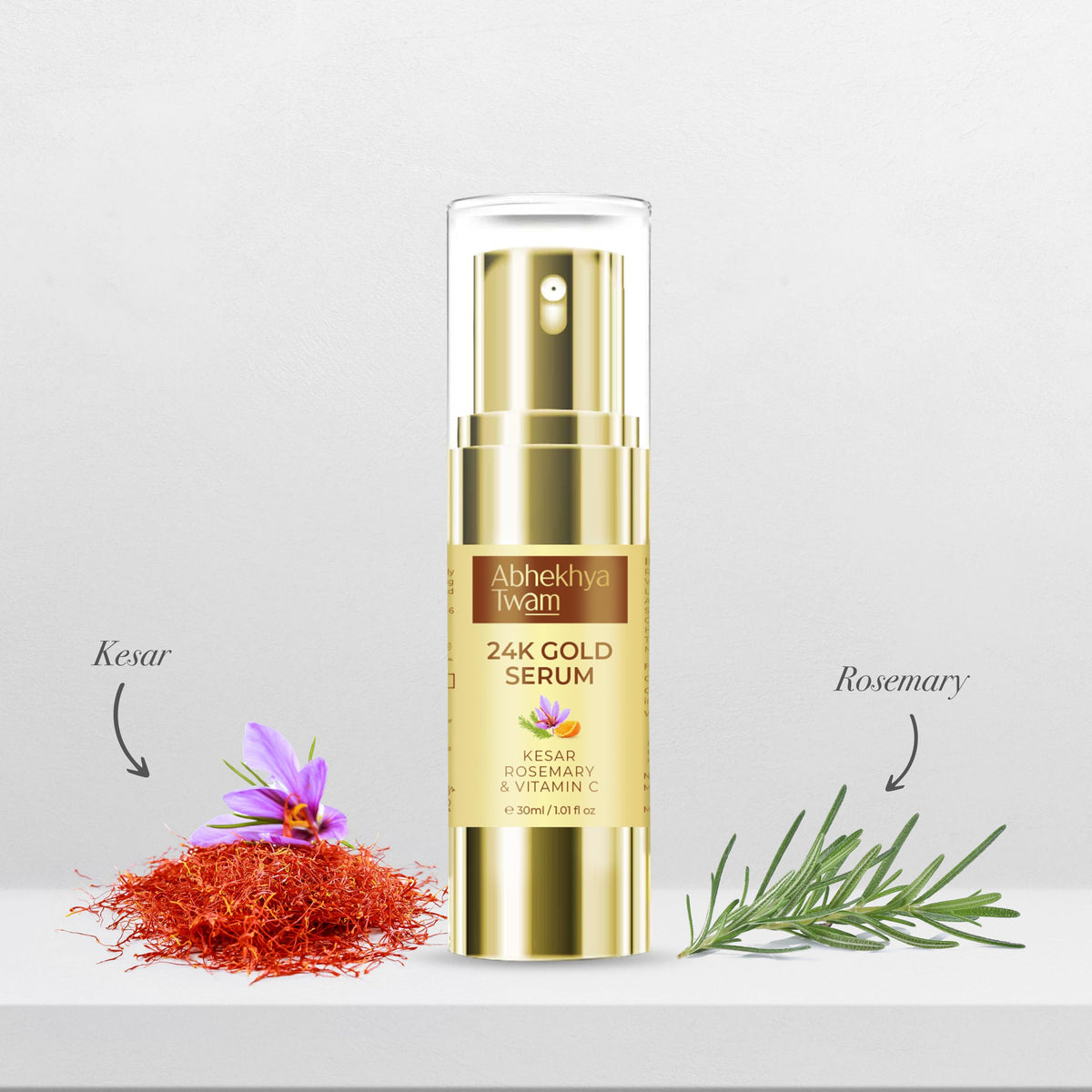 Abhekhya Twam Gold Serum for Radiant, Bright Youthful Skin with Anti Aging formula, Luminous Primer for Face Makeup 30 ml