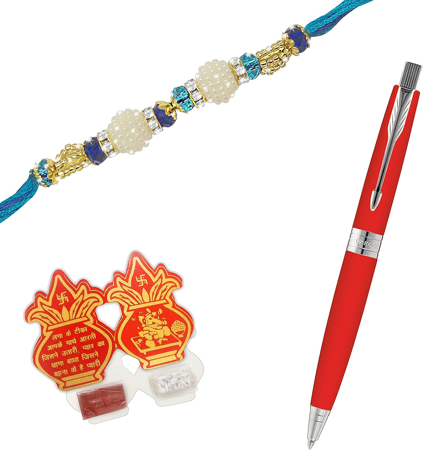 Parker Aster Red Chrome Trim Ball Pen with Premium Rakhi