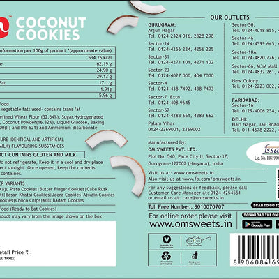 Om Sweets and Snacks Coconut Cookies | No added colours or preservatives | Fresh Products | Ready to eat | snack | Tea time snacks 350G