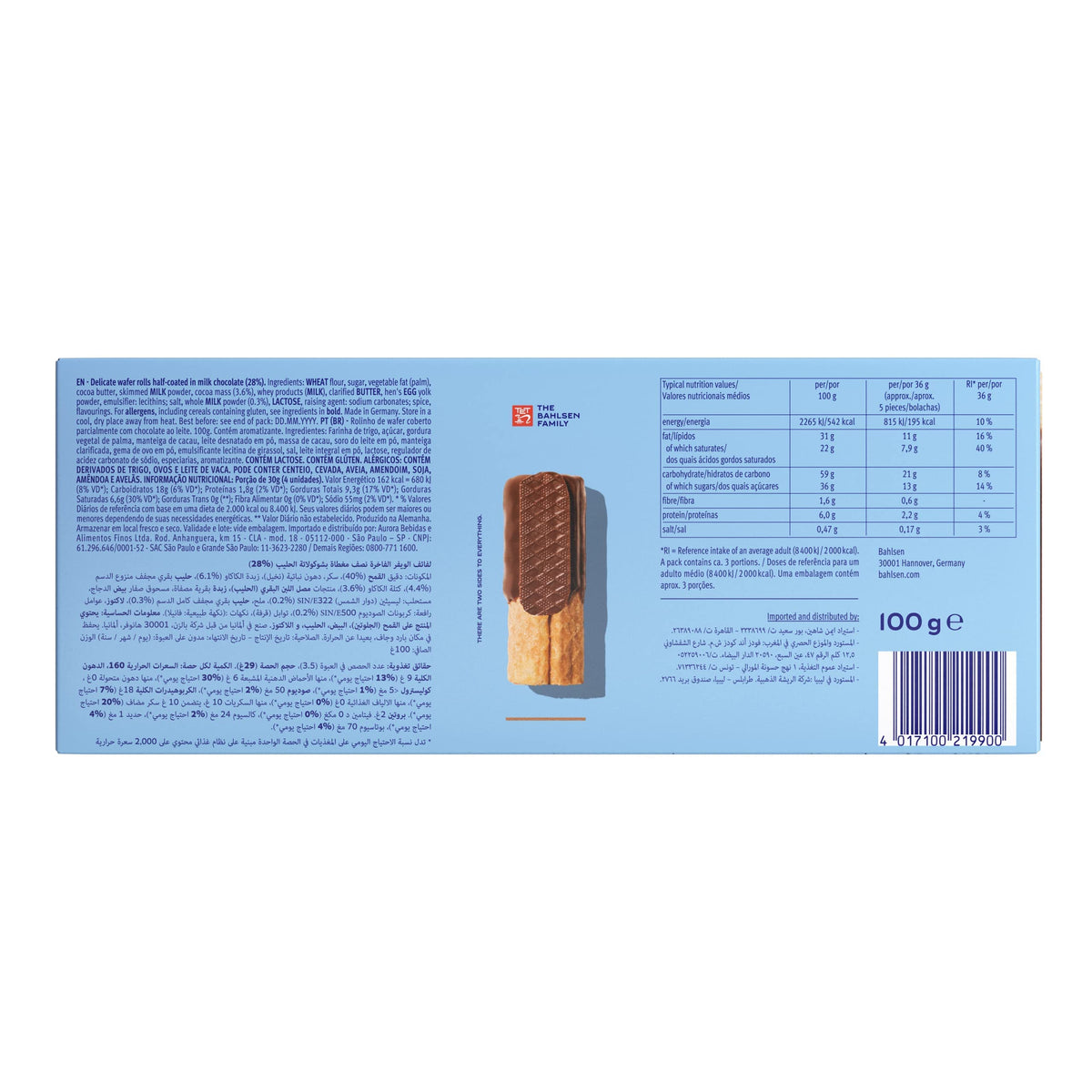 Bahlsen Wafers Whole Milk Wafer Thin Waffles With Milk Chocolate 100g
