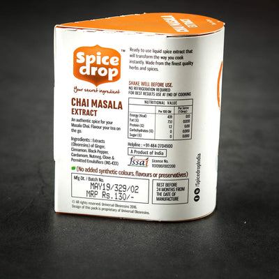 Spice Drop Chai Masala Extract | Tea Masala Drops |Authentic Indian Recipe| No preservative | 5 ML (180 Drops)| 1 drop per cup | 1 bottle 180 cups| Flavors 180 cups | 5ML equals 125 grams of powder