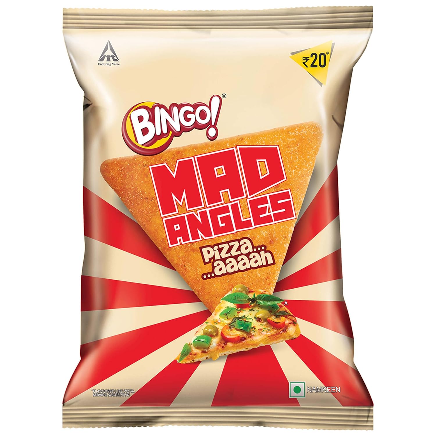 Bingo! Mad Angles Pizza Flavour, Corn-Based Crunchy Chips Perfect for Snacking 66g