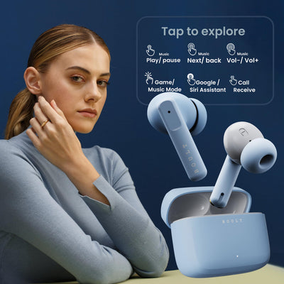 Boult Audio Z60 Truly Wireless in Ear Earbuds with 60H Playtime, 4 Mics ENC Clear Calling, 50ms Low Latency Gaming, 13mm Bass Driver, Type-C Fast Charging, IPX5 ear buds TWS Bluetooth 5.3(Powder Blue)