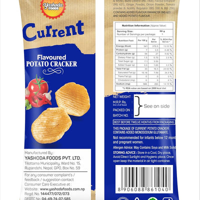 CURRENT Potato Chips Cracker – Crunchy & Flavorful Snack 50g | Made With Garlic, Chili, Tomato & Spices | Crispy Potato Flakes & Vegetable Oil | Suitable for Vegetarians | Ready to Eat
