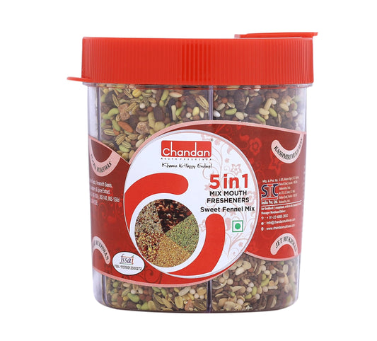 Chandan Mouth Freshener 5 in 1 Mix Mouth Fresheners Sweet Fennel Mix | Kashmiri, Special, Jet, Poona & Gulab Mukhwas, 8.82 oz / 250 g