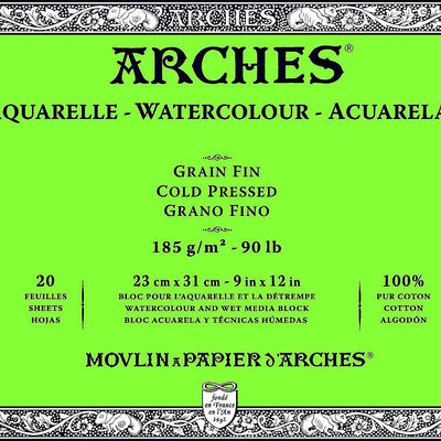 Arches Watercolour 185 GSM Cold Pressed Natural White 23 x 31 cm Paper Blocks, 20 Sheets