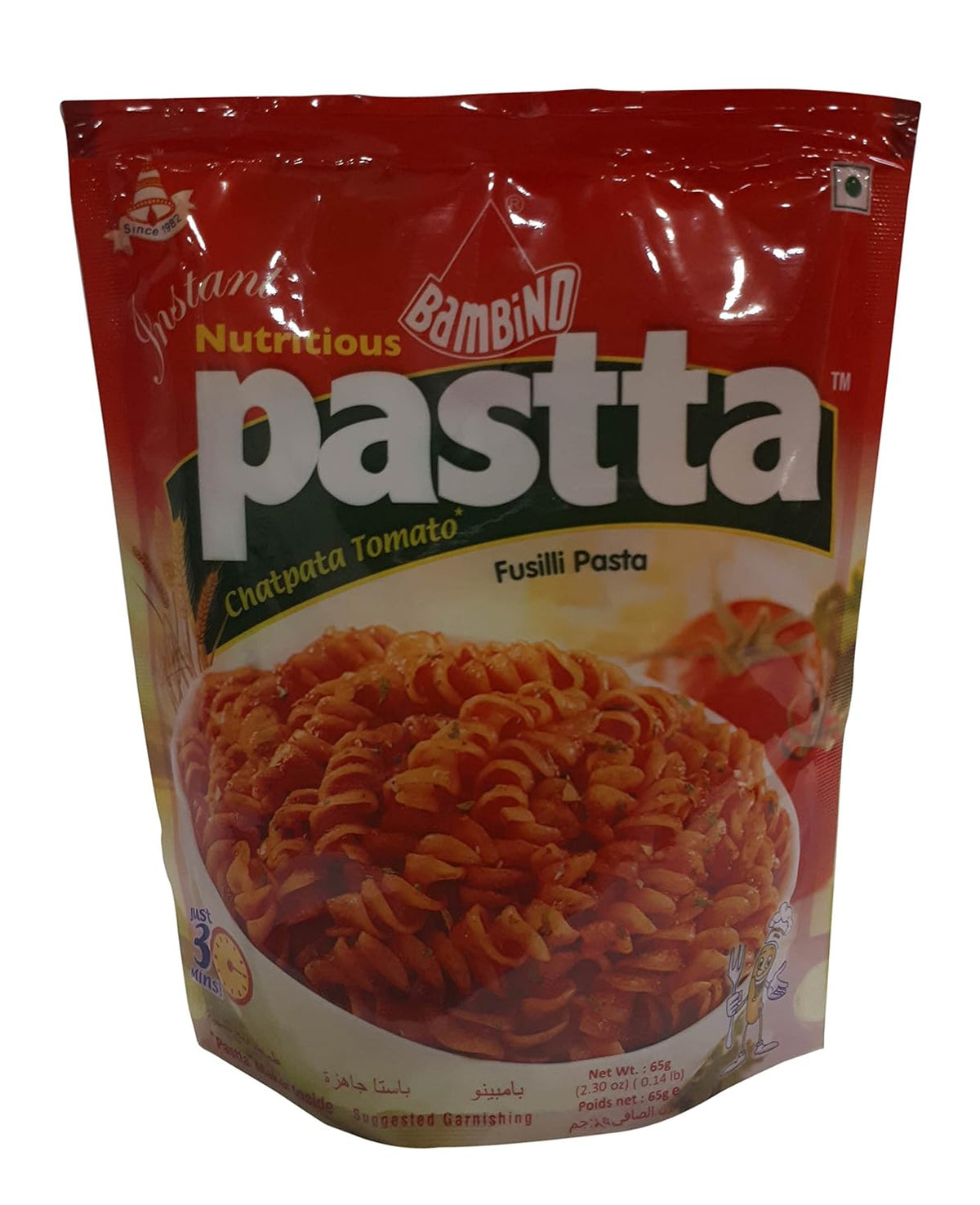 Bambino Pastta Instant Pasta - Chatpata Tomato, 65g Pouch