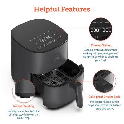 COSORI Air Fryer for home 4.7L, 9-in-1 Kitchen Oven Appliances, 30 Recipes Cookbook, Digital Tempered Glass Display, Max 230℃ Setting, Quiet, 4 Portions, 1500W, L501 Grey