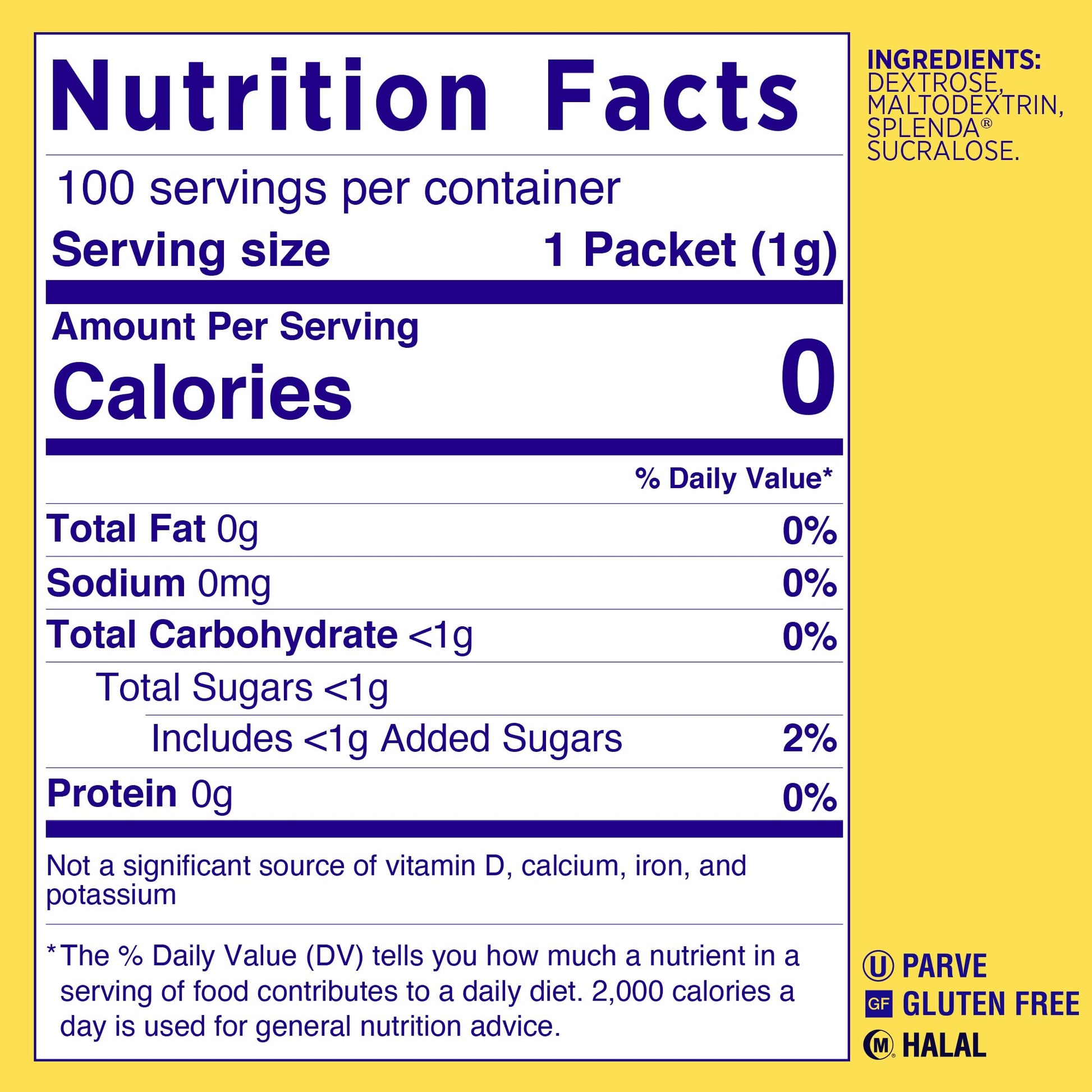 Splenda No Calorie Sweetener Packets, 100g