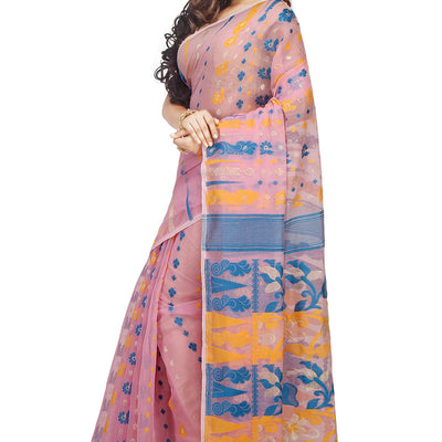 BENGAL HANDLOOM Cotton Exclusive Women's Soft Dhakai Padma Pata Jamdani Saree Without Blouse Piece(Color-Pink)
