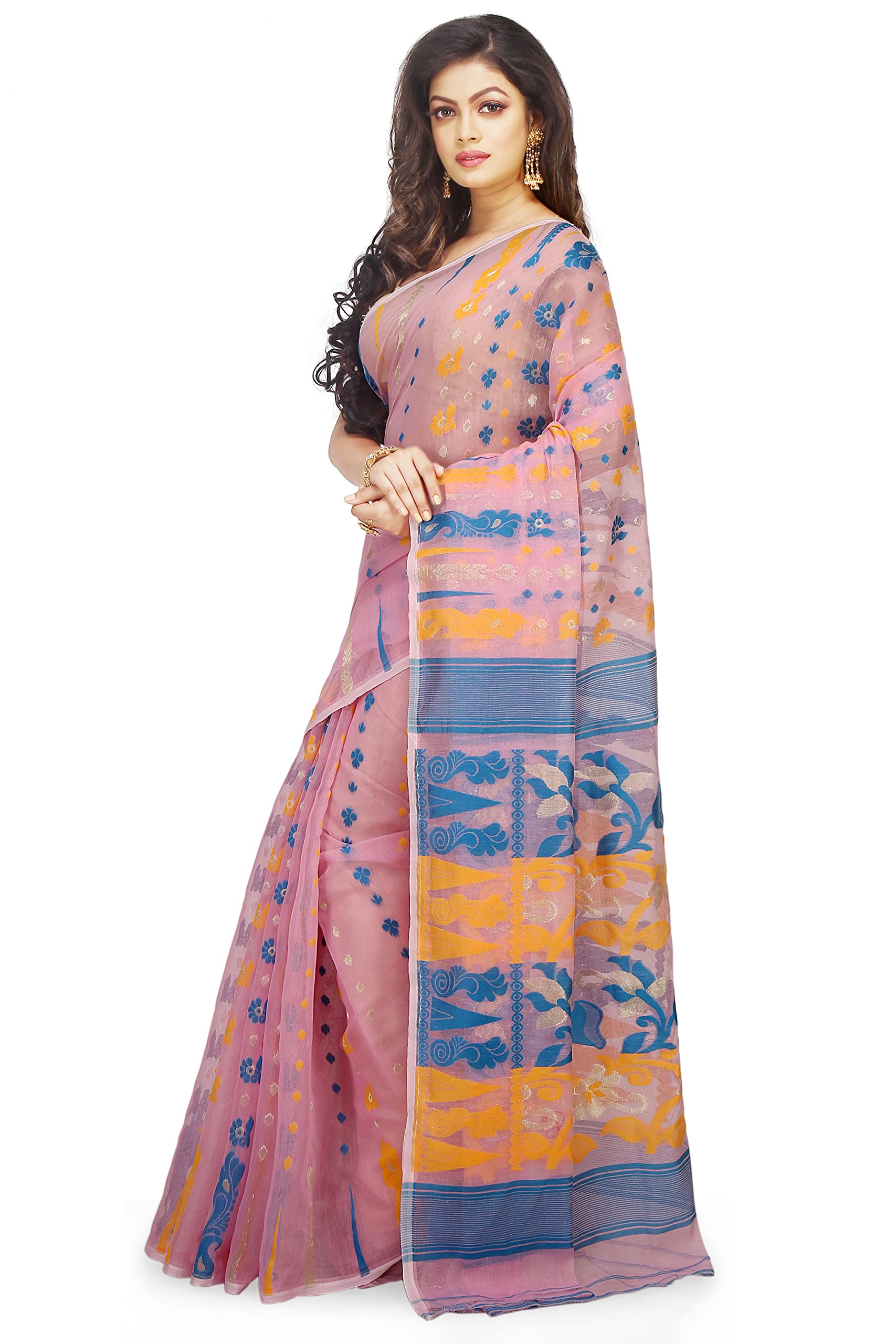 BENGAL HANDLOOM Cotton Exclusive Women's Soft Dhakai Padma Pata Jamdani Saree Without Blouse Piece(Color-Pink)