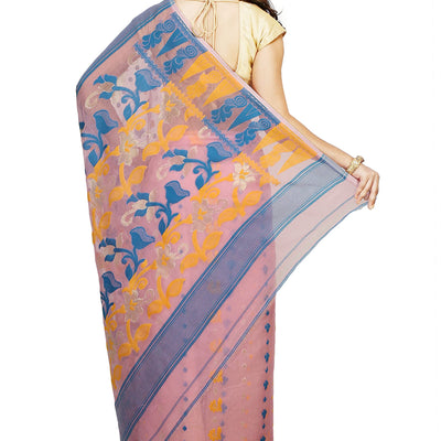 BENGAL HANDLOOM Cotton Exclusive Women's Soft Dhakai Padma Pata Jamdani Saree Without Blouse Piece(Color-Pink)
