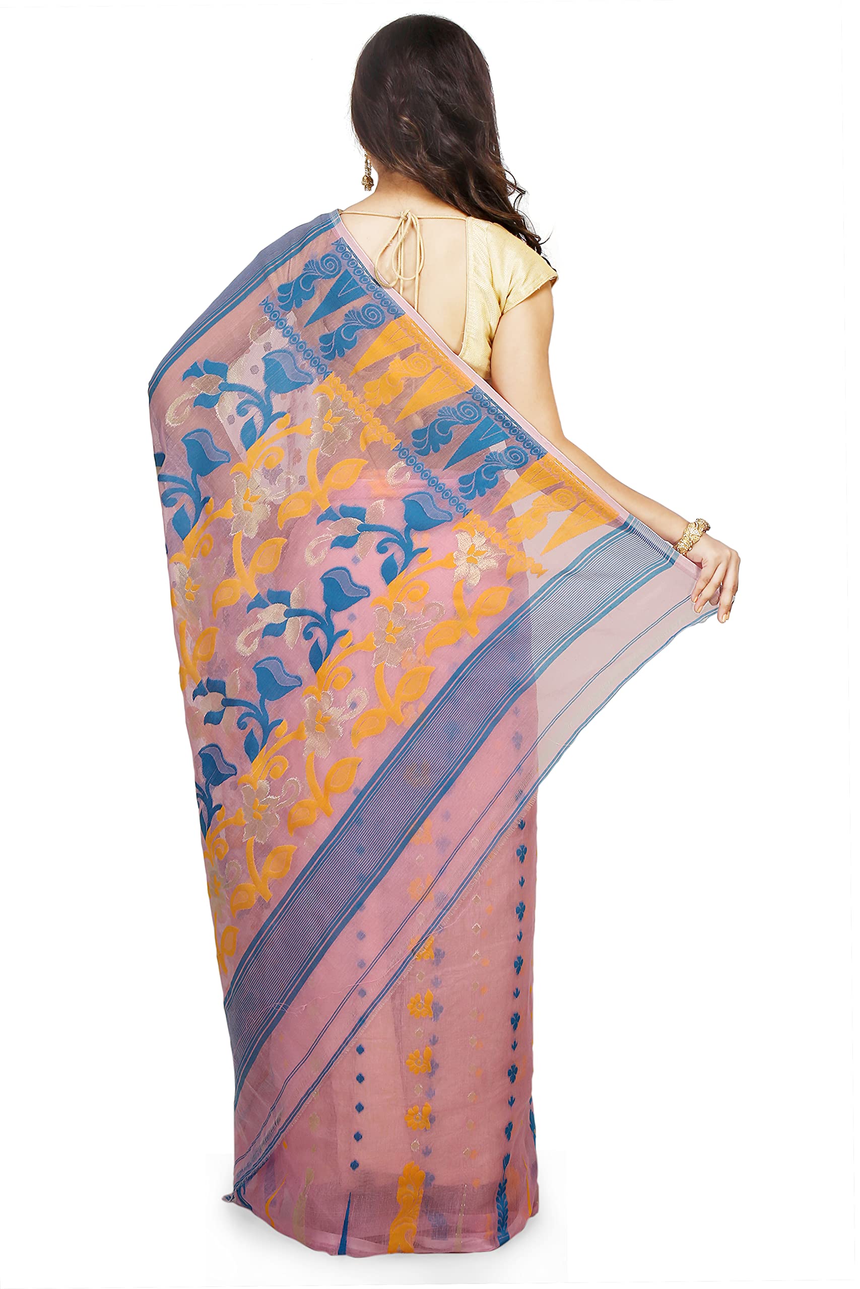 BENGAL HANDLOOM Cotton Exclusive Women's Soft Dhakai Padma Pata Jamdani Saree Without Blouse Piece(Color-Pink)