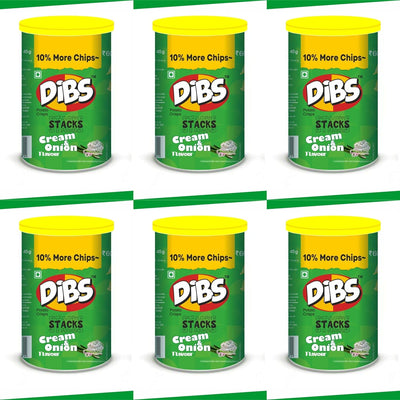Dibs stacks (Pack of 6, 45 GM Each) Cream N Onion Potato Crisps Chips On the Go Adventure, Crunchy Healthy and Tasty Chips, Snacks Chips