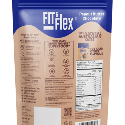 FIT & FLEX High Protein Ready To Eat Oats, Baked Peanut Butter Chocolate & Honey Oats, Zero Refined Sugar, Gluten Free & Preservative Free - As Seen on Shark Tank India - (400 g Each) Assorted Combo Pack of 2