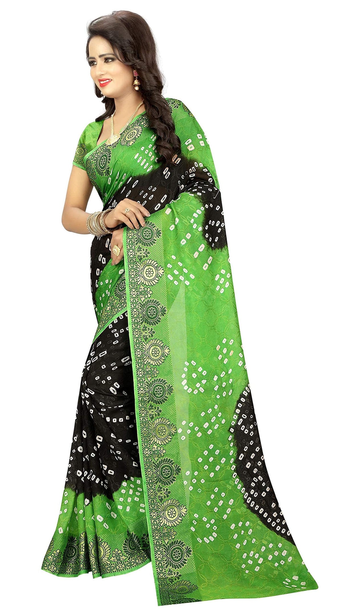 Concepta Women's Silk Bandhani Saree (Firozi_Free Size)