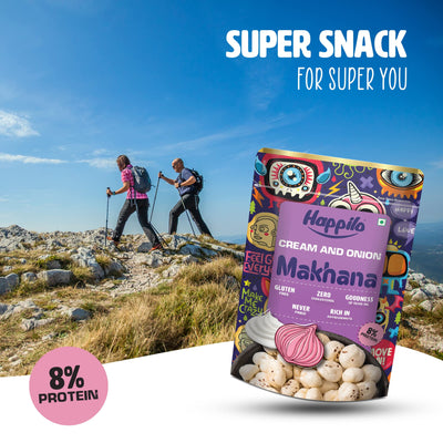 Happilo Premium Super Snack Makhana Cream & Onion 60g (Pack Of 3), Roasted Foxnut Healthy Snack Low Calorie Gluten Free and Vegan