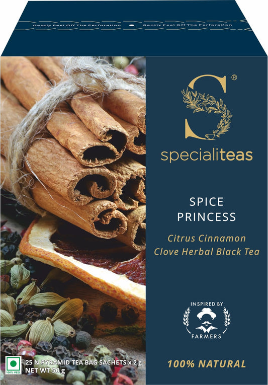 Cherise Specialiteas Spice Princess Citrus Cinnamon Clove Herbal Black Tea (2 g x 25 Pyramid Tea Bags)