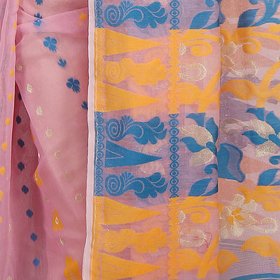 BENGAL HANDLOOM Cotton Exclusive Women's Soft Dhakai Padma Pata Jamdani Saree Without Blouse Piece(Color-Pink)