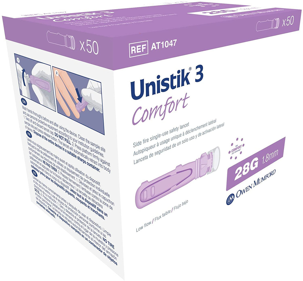 Unistik 3 Comfort Safety Lancets 28G x 1.8mm, 50 count