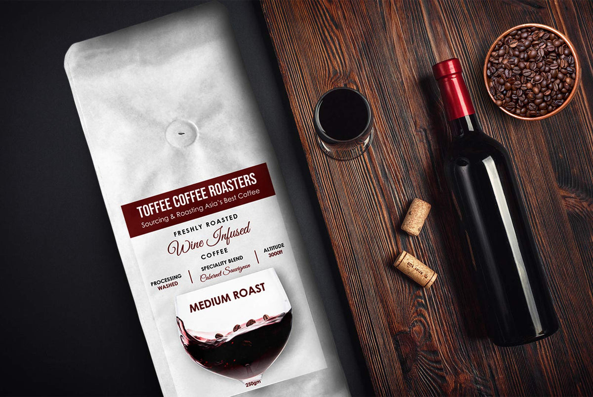 Cabernet Sauvignon Wine Barrel Aged Coffee | Toffee Coffee Roasters | Arabica Freshly Medium Roast | Coffee Notes: Fine Red Grapes and Wine (Decoction Coffee Maker, 250gm)