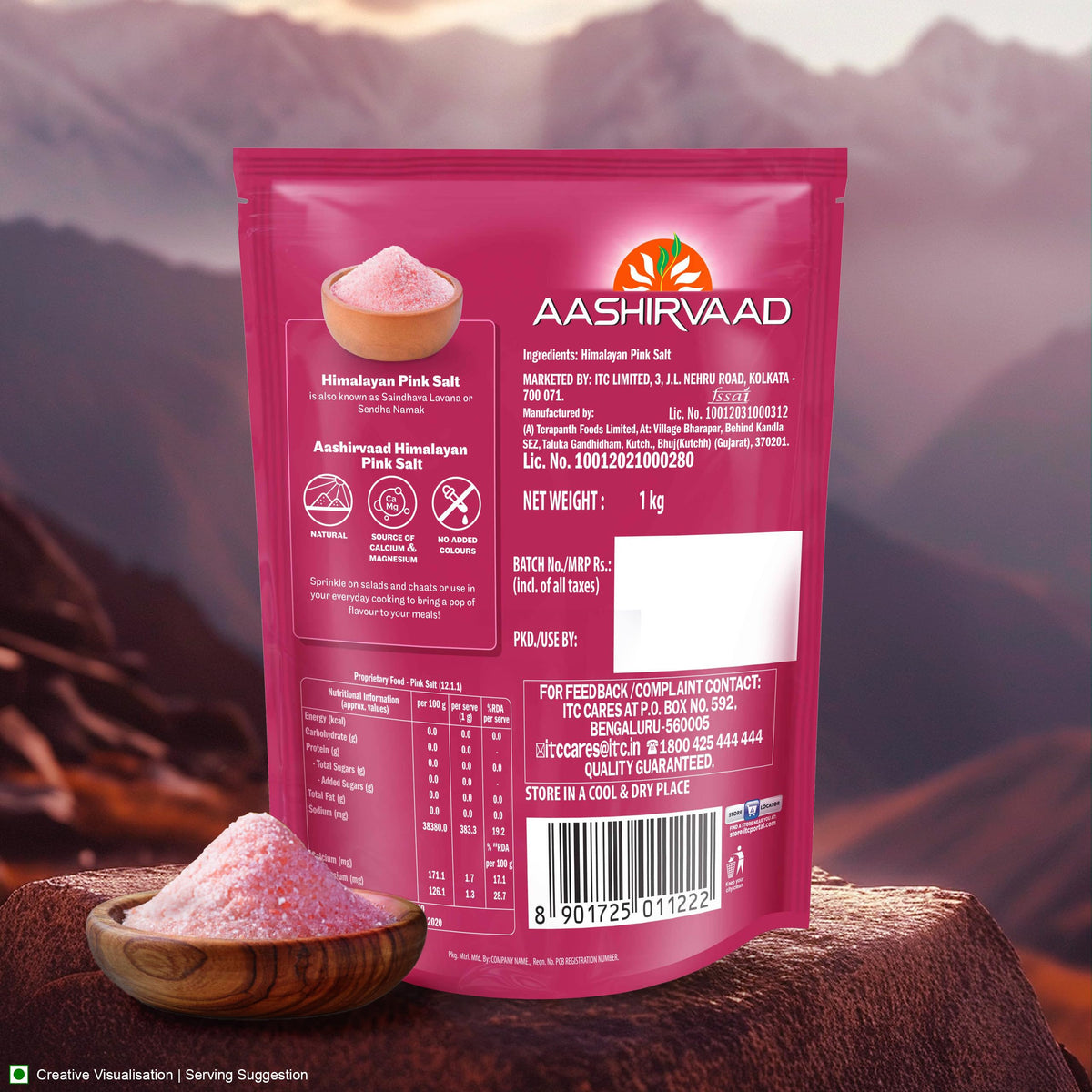 Aashirvaad Himalayan Pink Salt, 100% Natural Rock Salt Sourced from the Himalayan Ranges, Pure Sendha Namak with Minerals for Everyday Use, 1 Kg