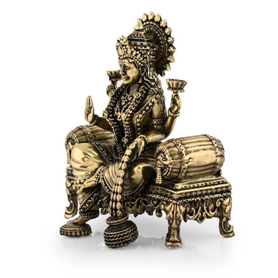 CraftVatika Brass Maa Lakshmi Devi Idol Statue Sitting on Throne - Laxmi Ji Ki Murti for Pooja Temple Room Diwali Gift & Home Décor Items (4 Inch Height)