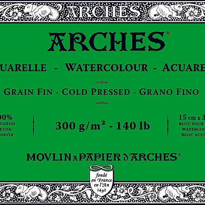 Arches Watercolour 300 GSM Cold Pressed Natural White 15 x 30 cm Paper Blocks, 20 Sheets