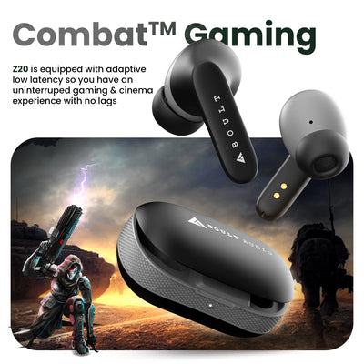 Boult Audio Z20 Truly Wireless in Ear Earbuds with 51H Playtime, Zen™ Clear Calling ENC Mic, Made in India, Low Latency Gaming, Rich Bass Drivers, IPX5, Voice Assistant, Bluetooth 5.3 Ear Buds (Black)